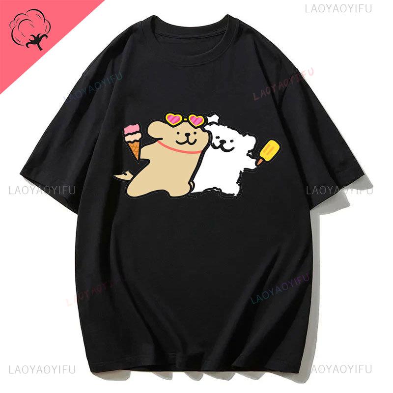 Maltese Dog Couple Cute Simple Pen Line Dog Aesthetic Clothing Unisex Style Graphic T Shirts Cartoon New in Tops Tees Tshirt