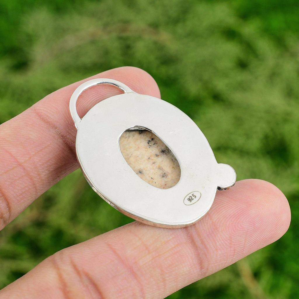 Töchtertag Sale Oval Punktierter Achat Edelstein 925 Silber Boho Anhänger Schmuck