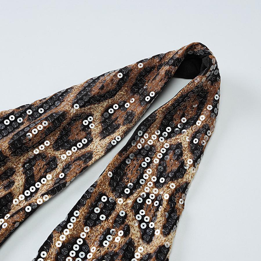 Women's Spring New Neck Overcoat High-End Temperament Bare Back Vest Sequins Mini Leopard T-Shirt