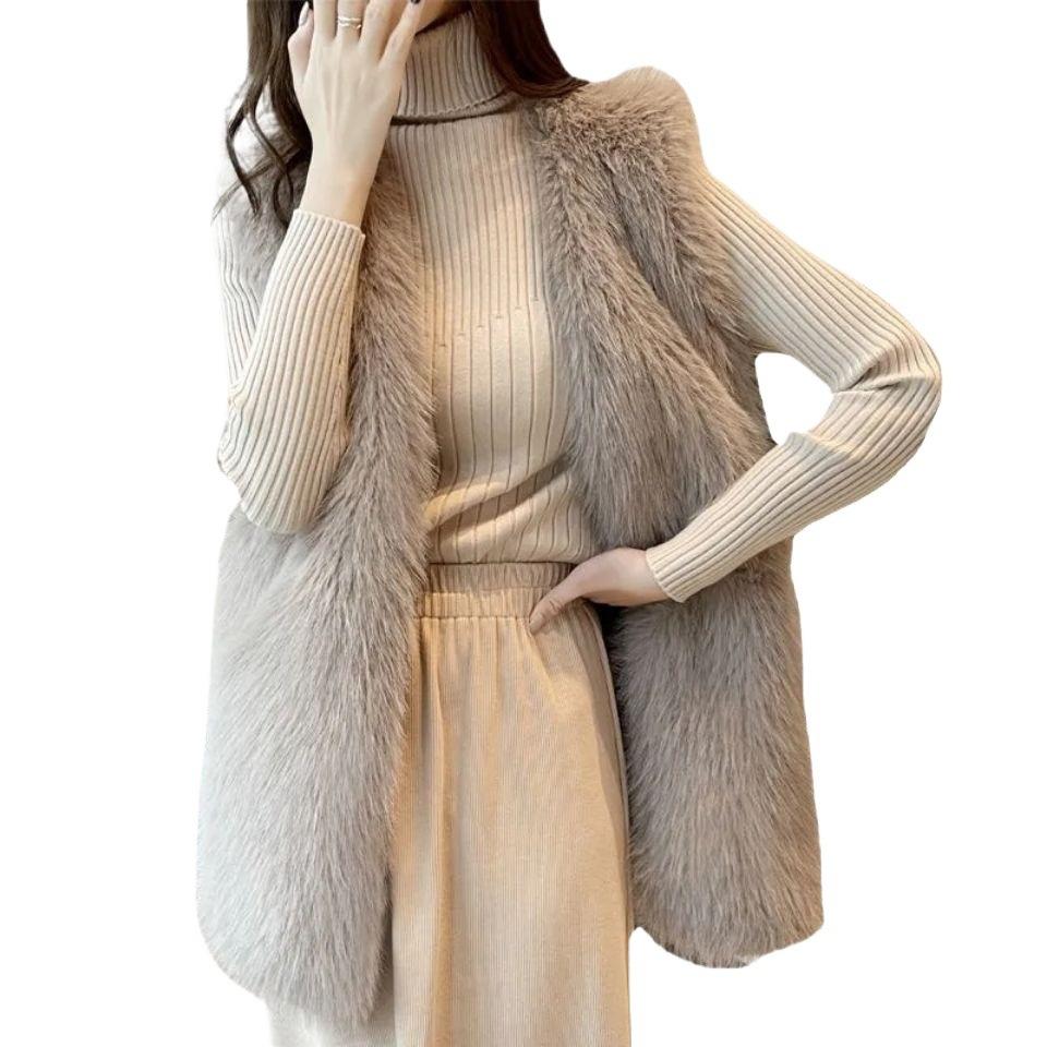 Imitation fur vest women's medium and long autumn and winter new imitation raccoon hair woven vest fashion vest