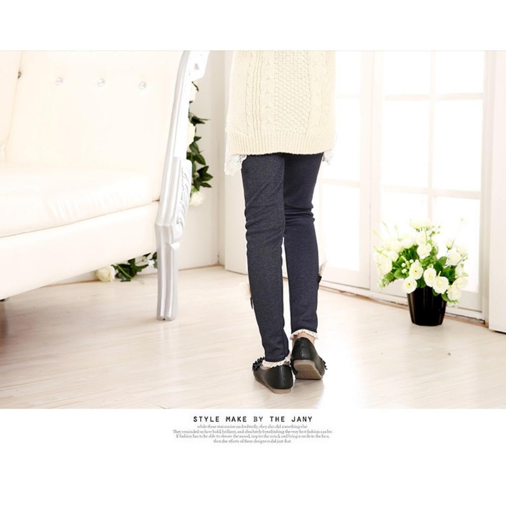 Girls' Cute Bow Denim Leggings with Fleece Lining - Thickened Warm Casual Long Pants Fall/Winter Pants