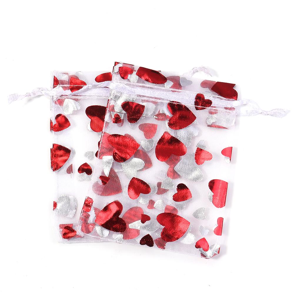 10 Stück/Los 9x12cm Rote Herz Organza Beutel Geschenk Schmuck Verpackung Aufbewahrungsbeutel Für Hochzeit Weihnachten Süßigkeiten Geschenk Kordelzug Beutel