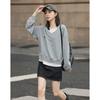 Demana Women's Color Block Faux Two-Piece Spliced Round Neck Sweatshirt