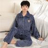 Men'S Pajamas Autumn And Winter Coral Fleece Thickened Fleece Flannel Autumn And Winter Teen Boys Cardigan Set