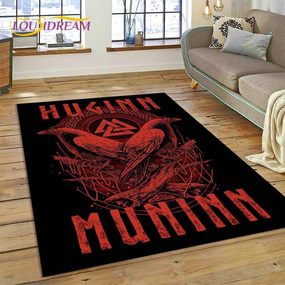 Nordic Mythology Valhalla Viking Odin Cartoon Area Rug Large,Carpet Rug for Living Room Bedroom Sofa Doormat,Kids Play Floor Mat