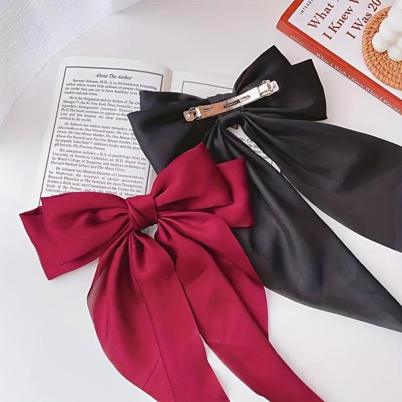 Elegant Fabric Bow Tie Hair Clip, Solid Color Duck Bill Long Streamer Hair Accessory, Single Piece Sweet Style Hairpin for Women