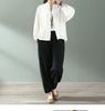 Spring Linen Blend Women's Wide-Leg Harem Pants - Slimming, Nine-Point Length, Ideal for Middle-Aged Women