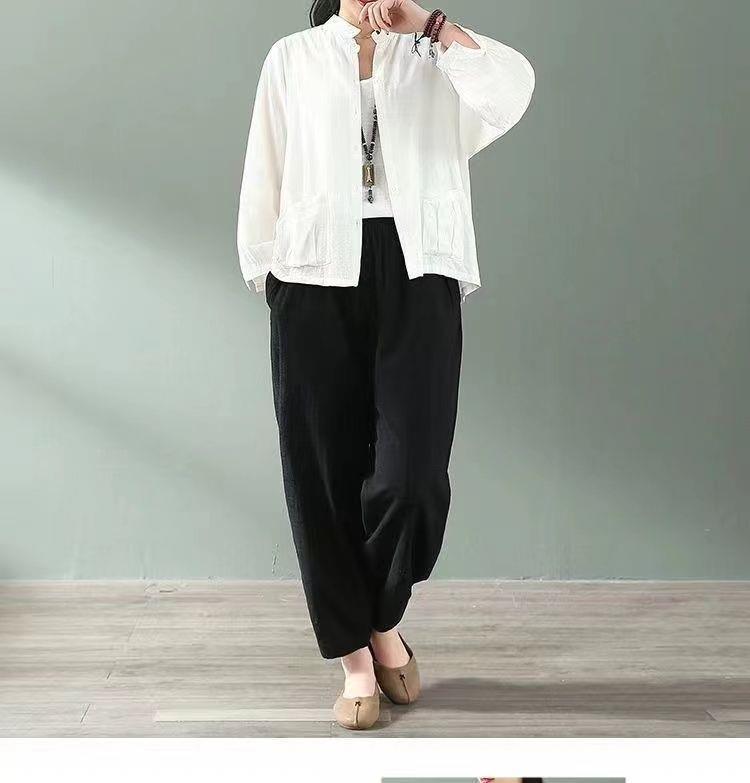 Spring Linen Blend Women's Wide-Leg Harem Pants - Slimming, Nine-Point Length, Ideal for Middle-Aged Women