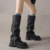 Pants boots women's 2025 new autumn and winter thick soles increase but knee boots sweet cool hot girl tall knight boots