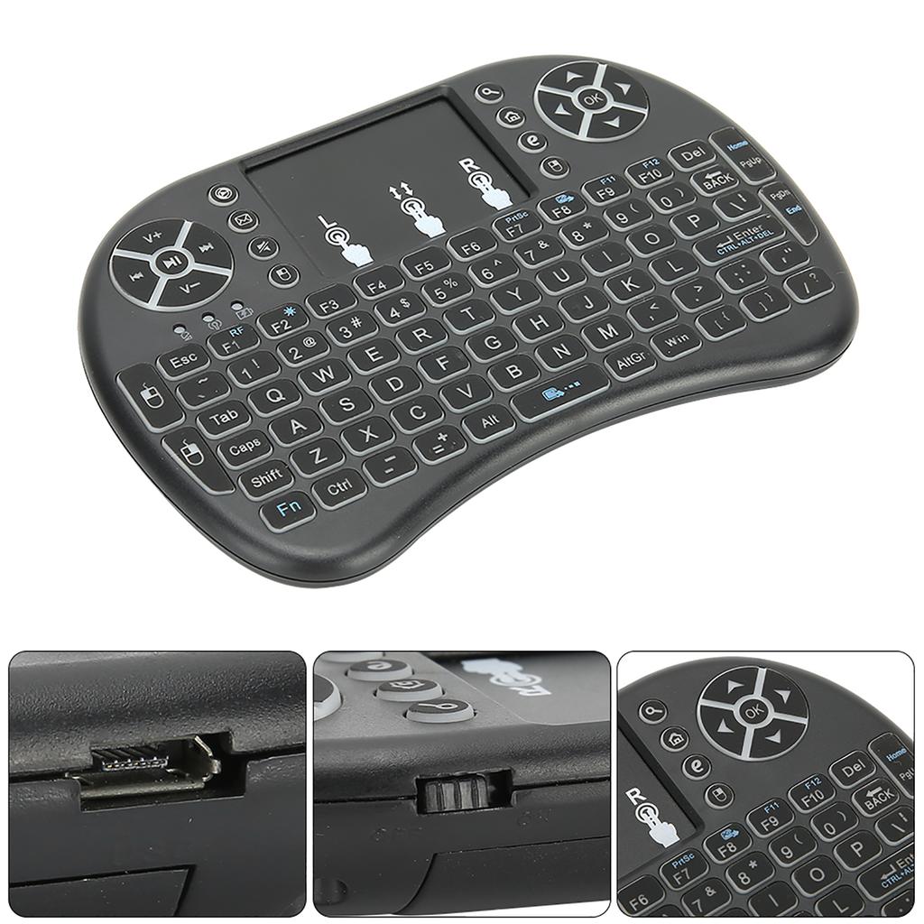 Mini Wireless Keyboard Backlit Black 2.4G RF 10 Meter Working Distance Smart Touchpad