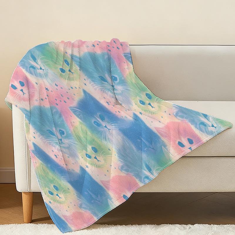 Cat Series Flannel Blanket - Simple Solid Color, Soft & Skin-Friendly Cozy Throw for Home Lounge, Decorative Christmas & Halloween Warm Gift