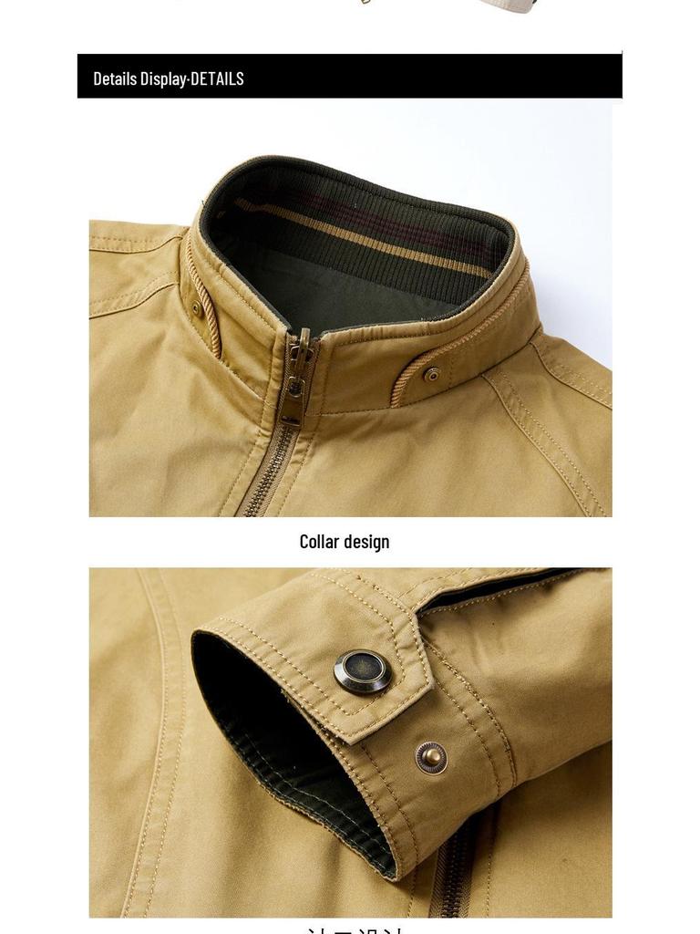 Men's Double-Sided Pure Cotton Jacket - Stand Collar, Loose Fit, Business Casual for Spring and Autumn.