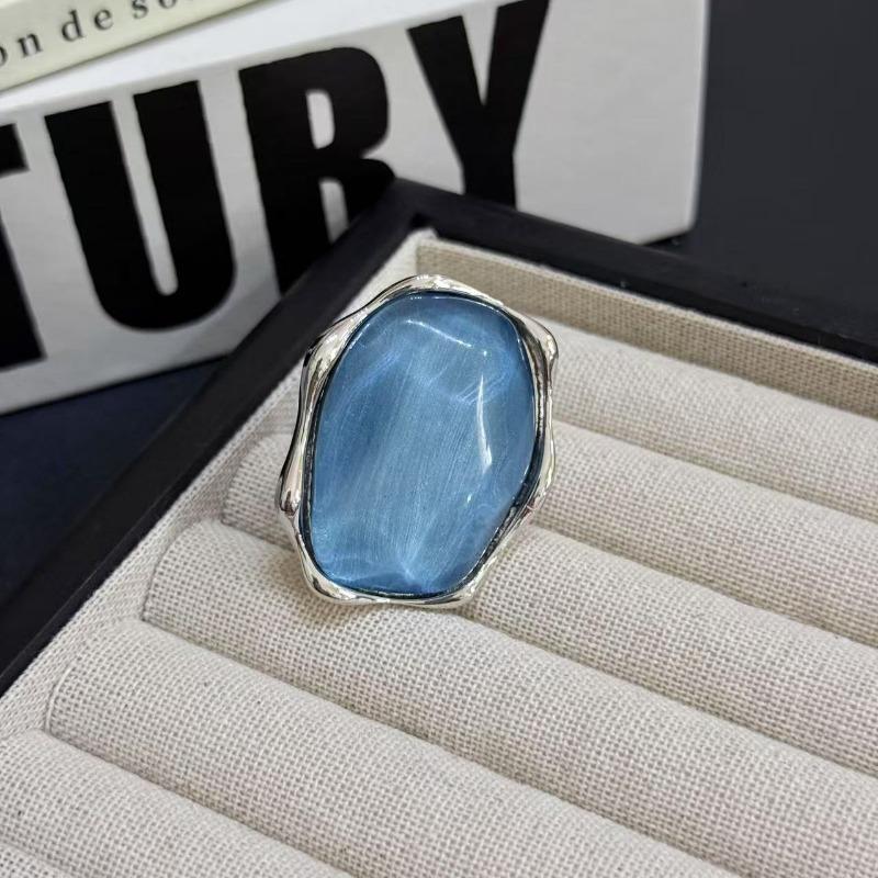 Blue Light Gray Water Ripple Stud Earrings Adjustable Ring Women's Niche High-end Exaggerated Earrings