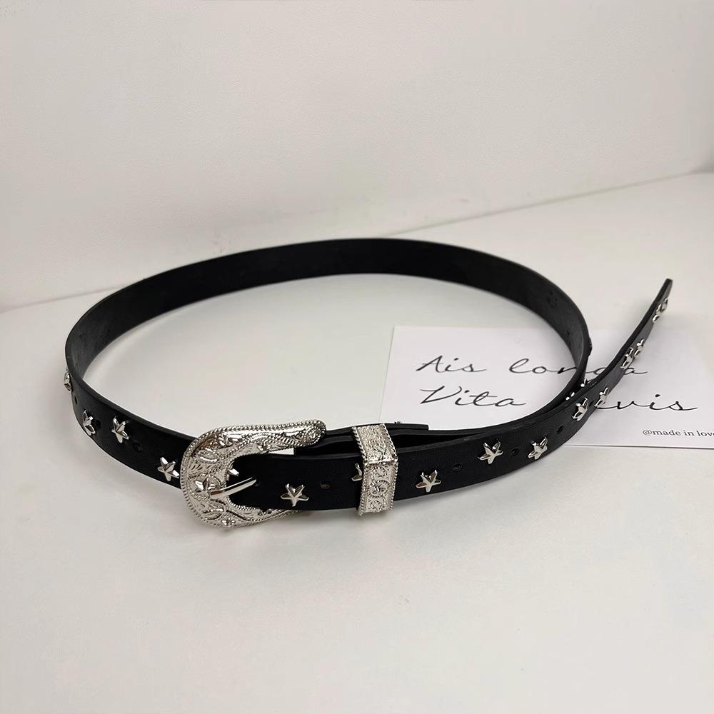 Punk Style Y2K Wide Belt Jeans Decor PU Leather Waistbands Vintage Star Rivet Waist Belt  Summer