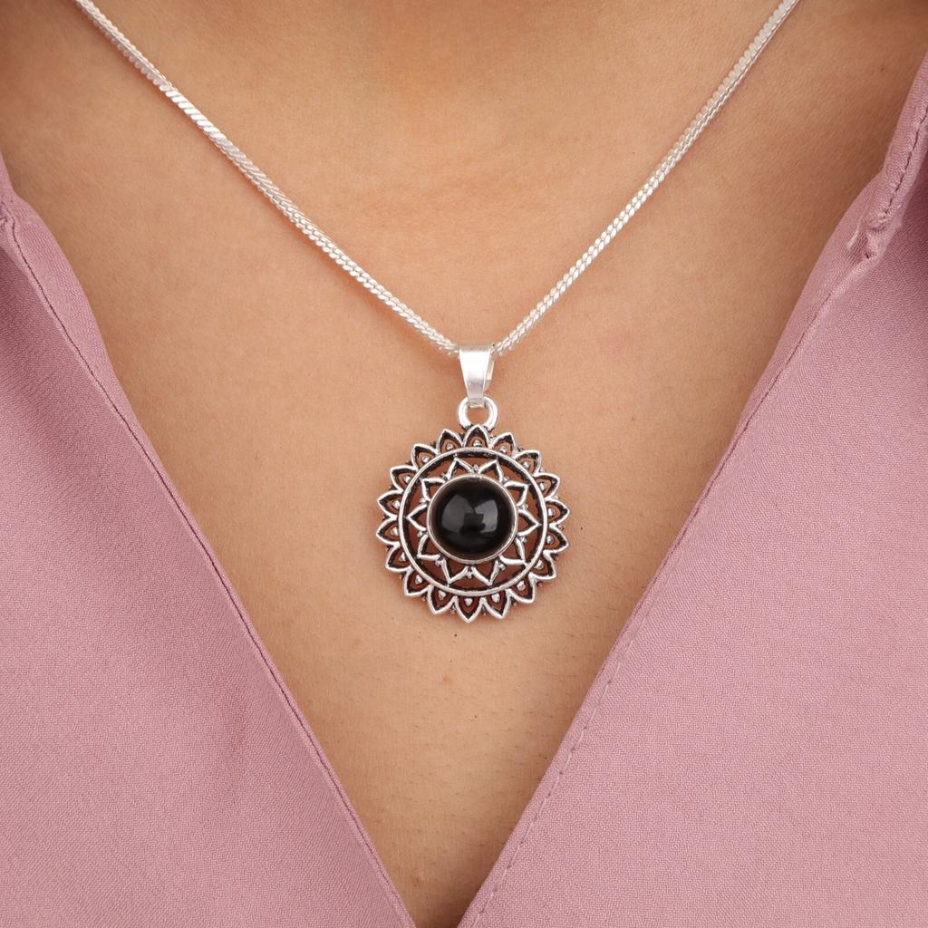 Black Tourmaline Gemstone 925 Sterling Silver Jewelry Handcrafted Pendant 1.14" CP-30-31