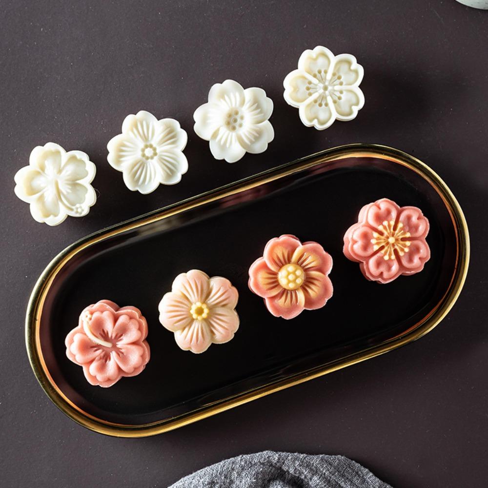 Hand-pressed Cookie Stamps Plastic Cherry Blossom Mooncake Mold Baking Tools Mung Bean Cake