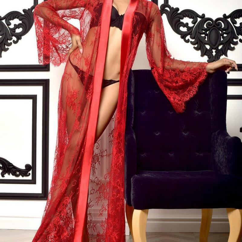 Erotic lingerie plus size sexy nightdress mesh see-through long dressing gown set lace pure desire home pajamas