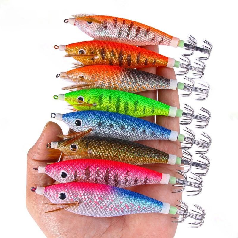 Luminous Wooden Shrimp Lure11CM13GSet of Universal Squid Hooks for Saltwater and Freshwater Fishing Hard Bait Fishing Lure