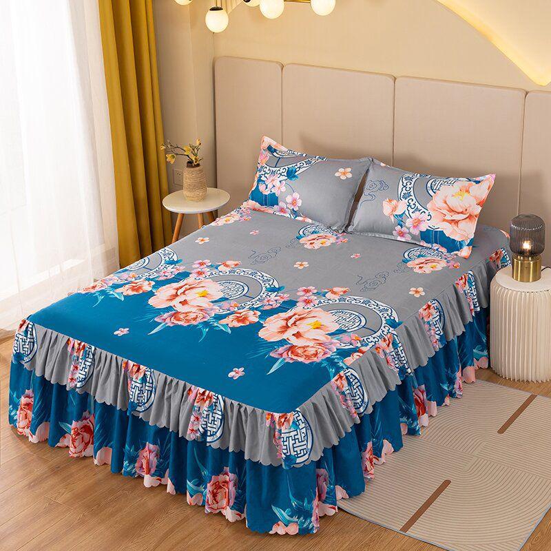 Skin-Friendly Non-Slip Fitted Bed Skirt and Mattress Protector for 1.8m Double Bed