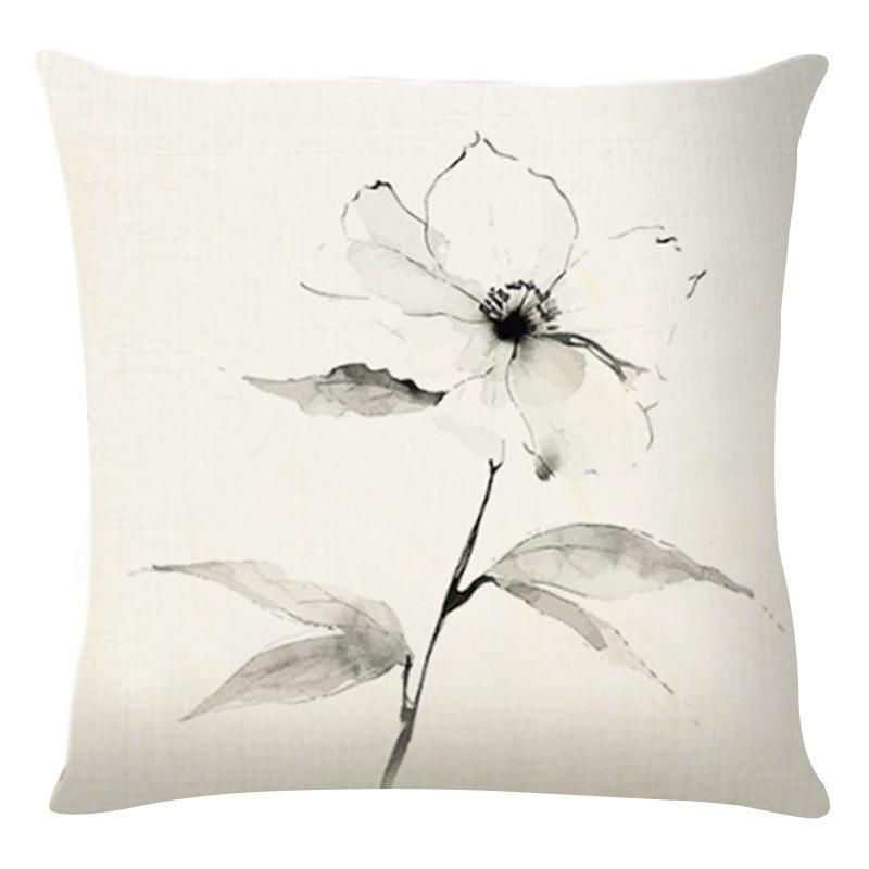 Chinese Style Ink Painting Floral Home Decor Pillowcase Bedroom Living Room Sofa Decoration Polyester Cushion Cover With Zipper
