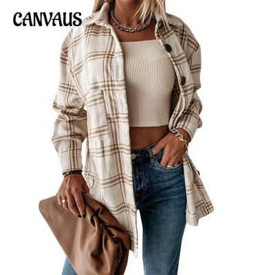 Herbst Damen Hemd Plaid Lose Revers Mittellanges Hemd Bequeme Freizeithemdjacke