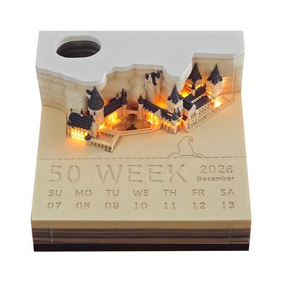 Time Piece Kalender 2026 Schreibtischkalender mit LED-Licht 3D Abreißkalender Papierschnitzkunst Notizblock Geschenk Weihnachten