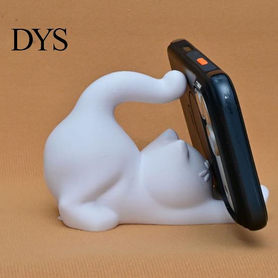 Delicate Texture Phone Stand Stretching Cat Cell 3D Printed Cartoon Hands-free Holder Statue Smartphone for Home Office Desktop Decor Shaped