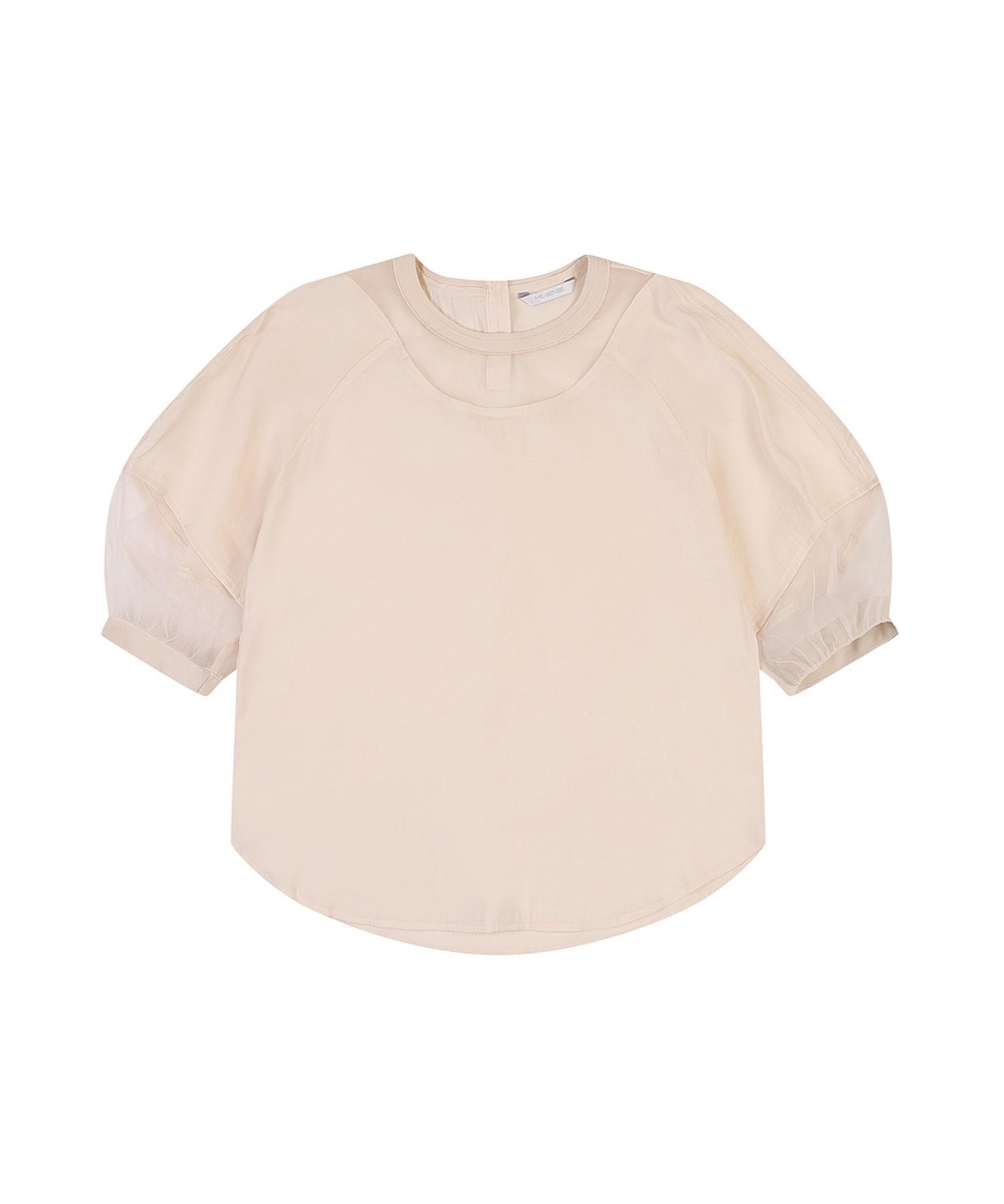 Misens See-Through Color Block Blouse_Mb48Blm201Z Light Beige(Lb)/F(Free)