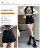 Women's High-Waist A-Line Black Suit Shorts - Summer 2024 - Slimming Fit with Elastic Waistband.
