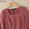 ZANZEA Women Elegant Square Neck Casual Split 3/4 Sleeve Plain Blouse