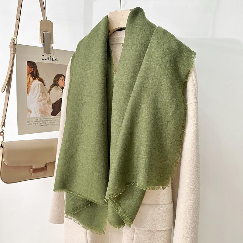Simple literary and artistic yarn with sunscreen, elegant shawl, women's solid color square short fringed temperament scarf