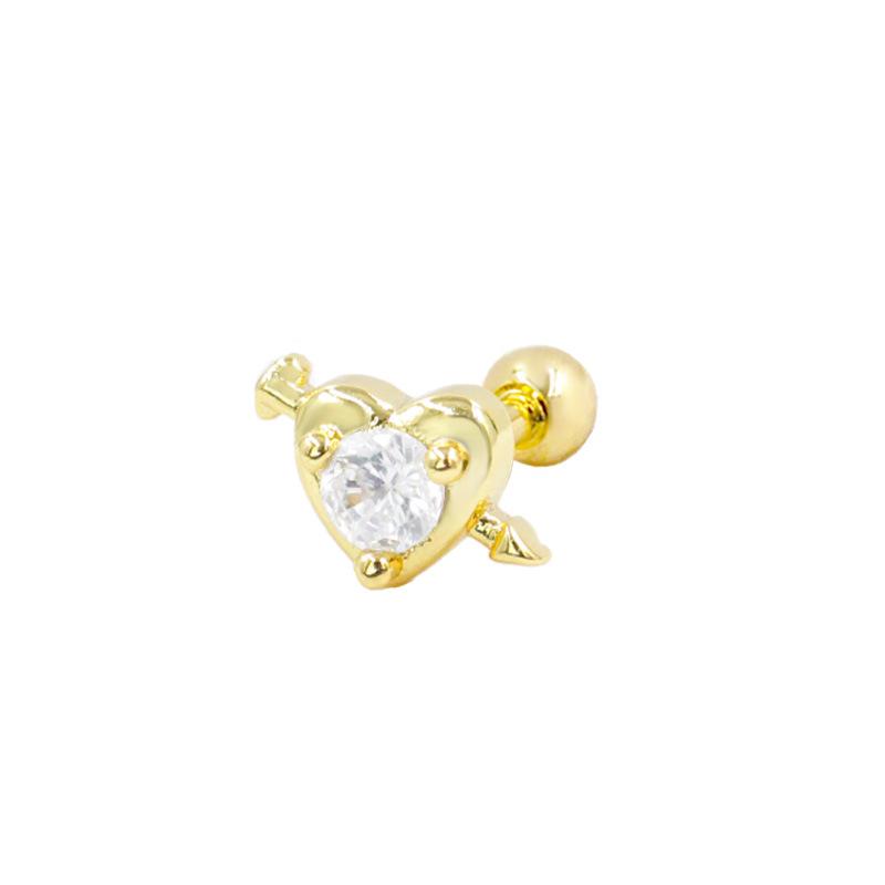 Gaibei European & American 3D Heart Ear Stud with Round Zircon Piercing Jewelry
