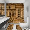 Cozy Rustic Wooden Cabin In Forest Bathroom Set - Waterproof Shower Curtain, Toilet Lid Cover, Bath Mat, And Contour Mat