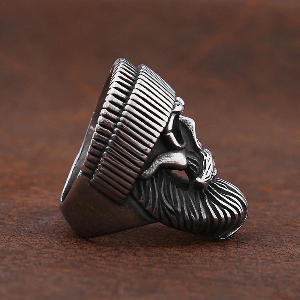 Vintage Hat Big Beard Skull Ring for Men Gothic Stainless Steel Skull Rings Punk Hip Hop Biker Amulet Jewelry Gift