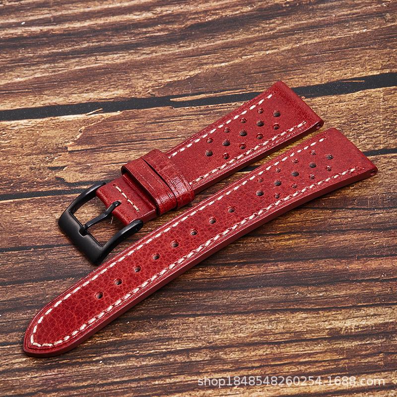 Primo Strato di Cinturino in Pelle Retro con Perle Oleate in Pelle di Vitello per 18mm / 22mm Poroso e Traspirante