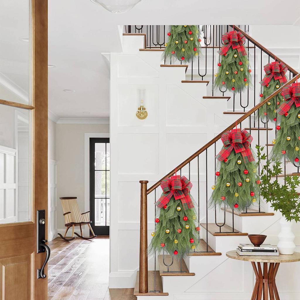 Christmas Tree Wreath Decoration Props, Christmas Christmas Ball Mesh Wreath, Window Staircase Arrangement, Door Hanging