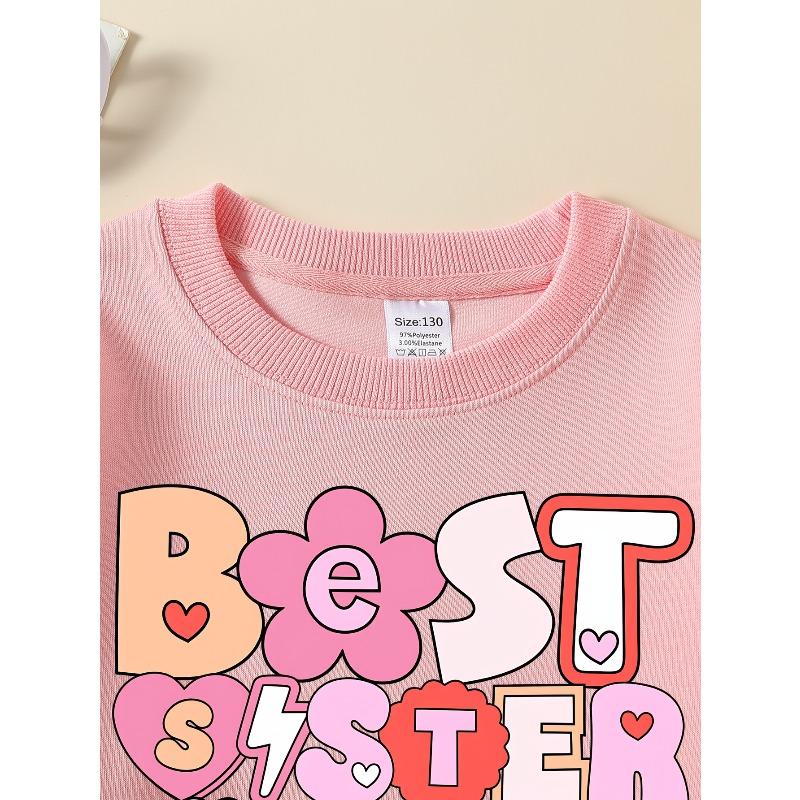 European Sizes Crewneck Sweatshirt for Kids Featuring a 'Best Sister Ever' Design, It Serves As Both Sportswear And Casual Attire