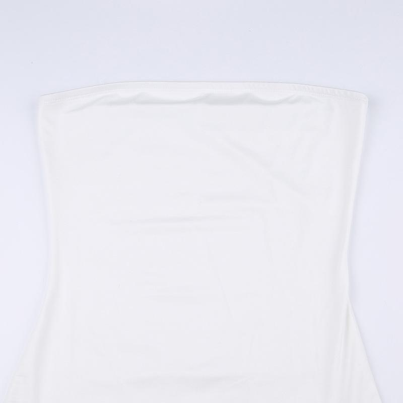 Women Club Party Frill Hem Sleeveless Slit Solid Fringe Sexy Strapless Backless Midi Dress