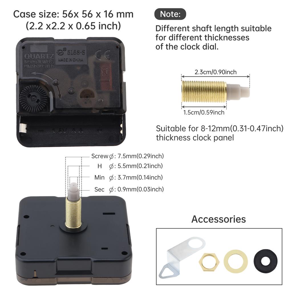 Quartz Battery Operated Silent Clock Movement Mechanism for Clock Repair / DIY with 3 Pairs of Black Hands, Clock Mechanism
