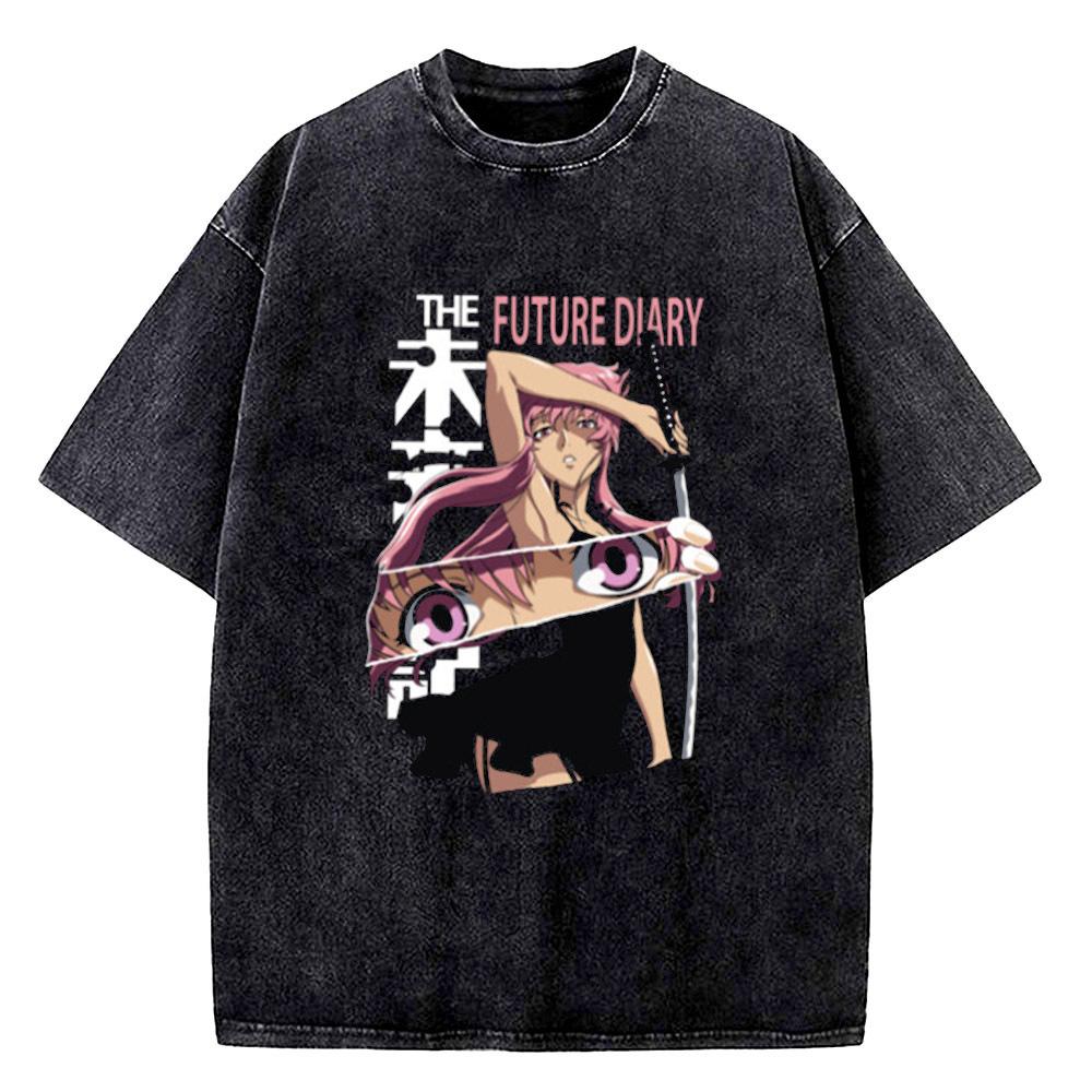 Mirai Nikki cotton Vintage Washed shirt men Retro Punk anime Digital Graphic Psychedelic tshirt graphic Psychedelic women Trendy