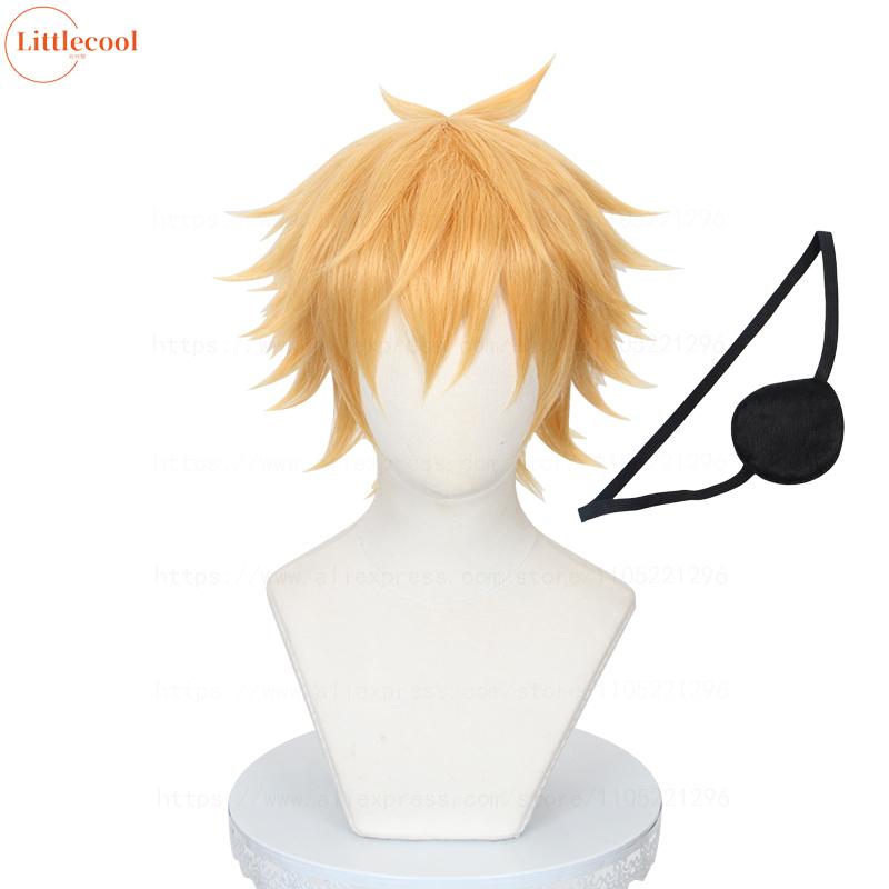 Hoge Kwaliteit Denji Cosplay Pruik Kort Gelaagd Gouden Hittebestendig Synthetisch Haar Halloween Carnaval Anime Pruiken + Pruikenkap beige