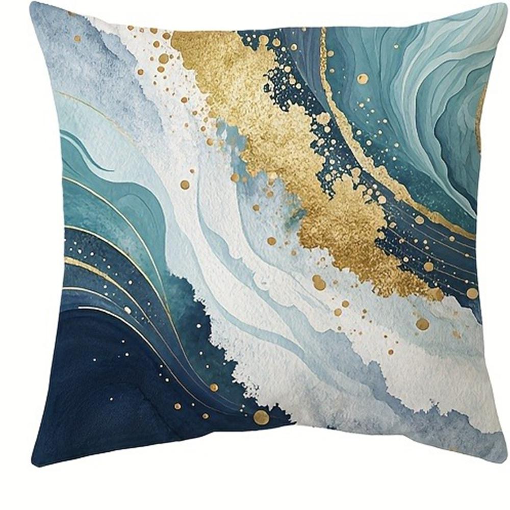 

Glamorous Blue - Gold Wave Pillow CoversLiving room sofa cushion cover, soft and comfortable, bedroom room decoration 16x16Inch