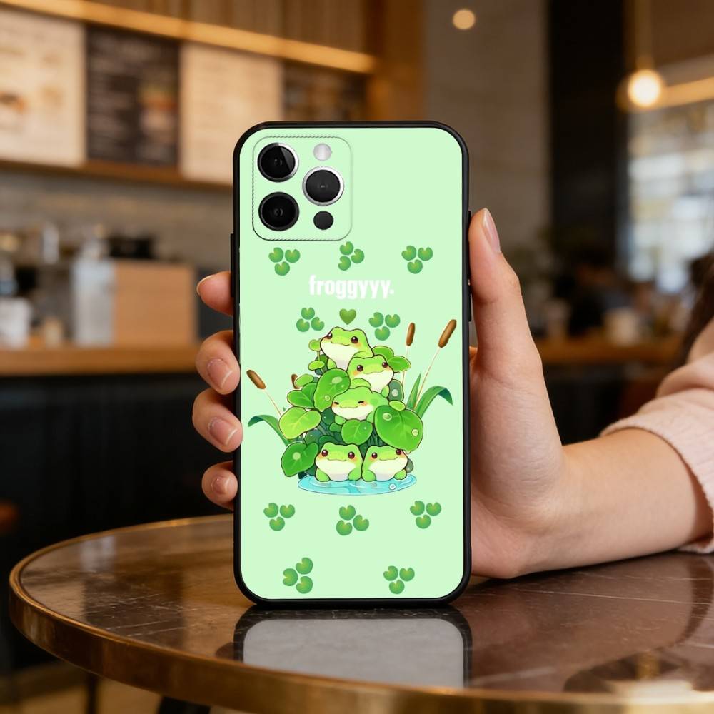 T-The F-Frog C-Cute Phone Case For iPhone 17,16,15,14,13,12,11 Plus,Pro Max,Soft Silicone Black Cover iPhoneXSMAX