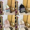 Simplified Checkered Letter Pattern Student Backpack With Plush Pendant For Middle School Students