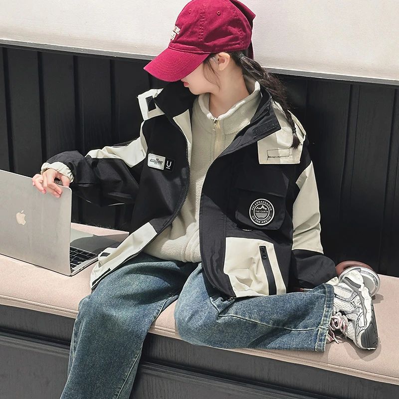 Kids Two Piece Detachable Thickened Winter Windproof Jacket Children Outdoor Coat
