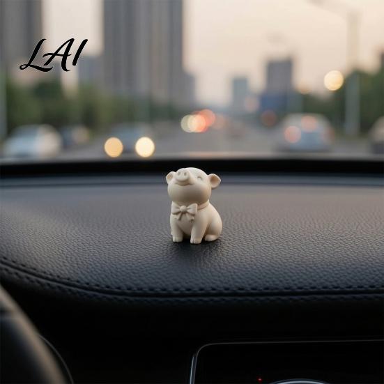 Kawaii Piggy Desk Accessory 3D Printed Cute Bow Tie Pig Figurine Matte Cream White Minimalist Animal Decor Statue Statue Compact Ornament