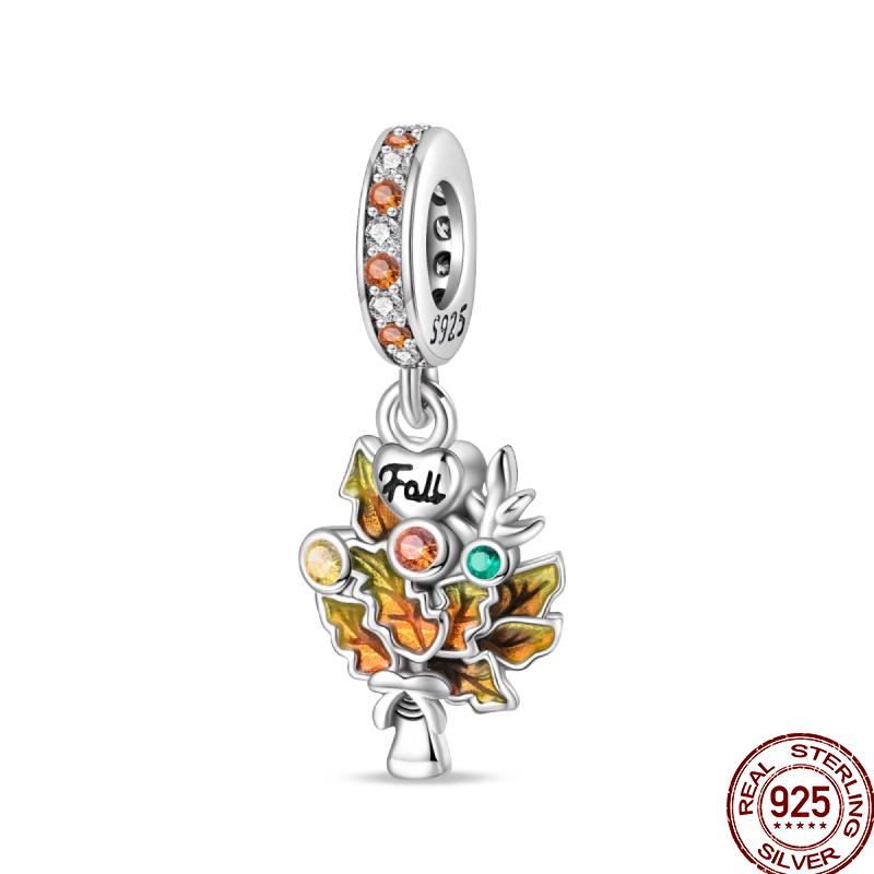 Copper Pumpkin Maple Leaf Squirrel Scarecrow Harvest Autumn Charm Beads Suitable For Pan Original Bracelet