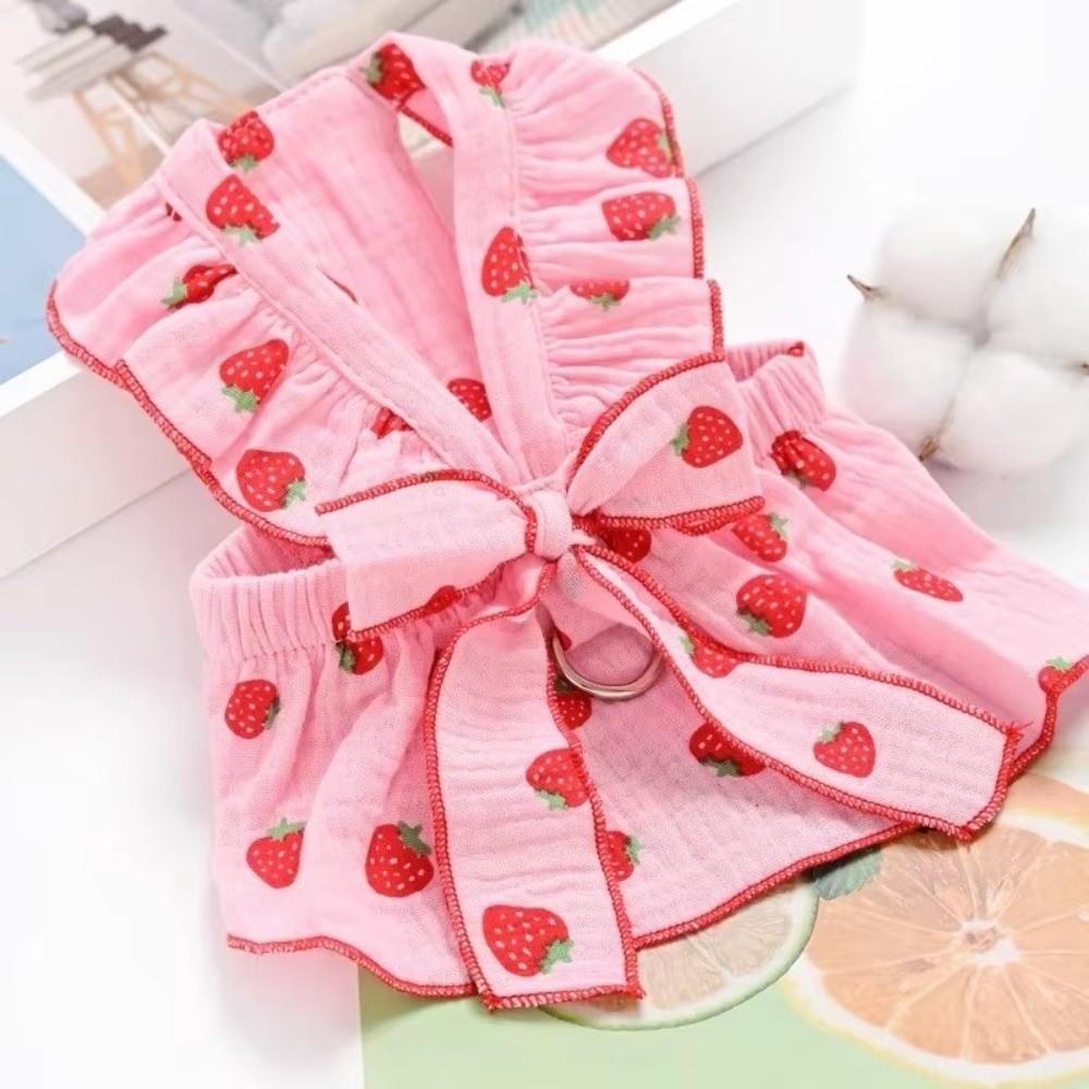 New Strawberry Print Pet Dog Dress Bow Sweet Summer Puppy Skirt Cool Chihuahua Clothing Cat Dog Skirt Pet Supplies