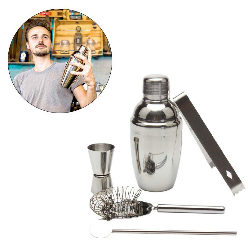 Luxuriöses Cocktail-Shaker-Set aus Edelstahl mit Weinsieb und Eiszange 550ml