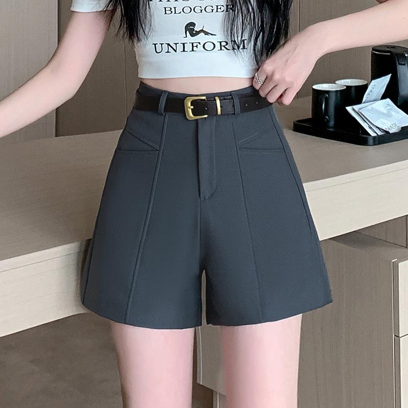 Damen Graue High-Waist A-Linien Shorts - Schlankmachend, Locker, Lässige Sommerbekleidung